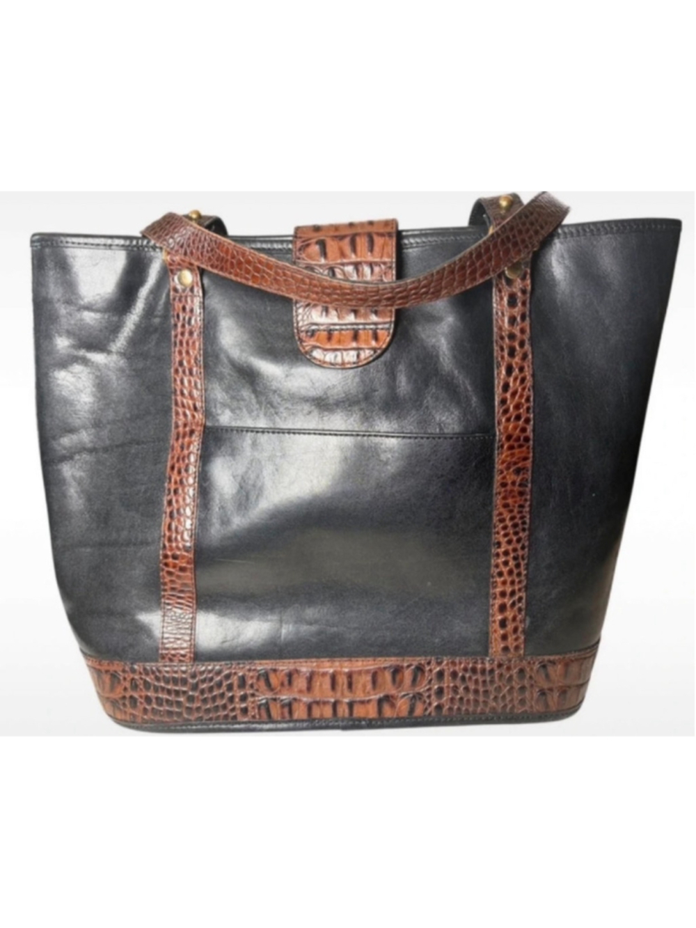 🔥 VINTAGE GRAIL! Rare 90s BRAHMIN Tuscan Croc & Smooth Leather Shoulder Tote Ba - Picture 2 of 7